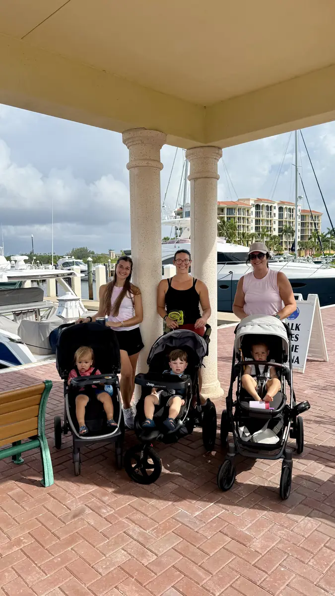 Moms with strollers at the marina